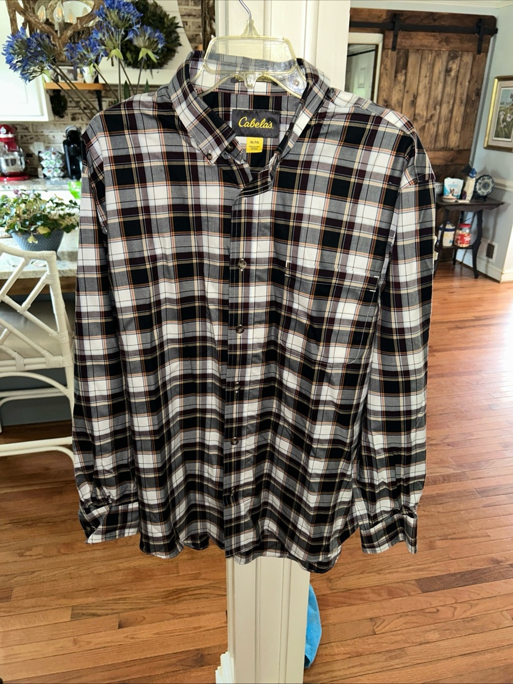 Cabela's Black White and Brown Plaid Button-Down Shirt